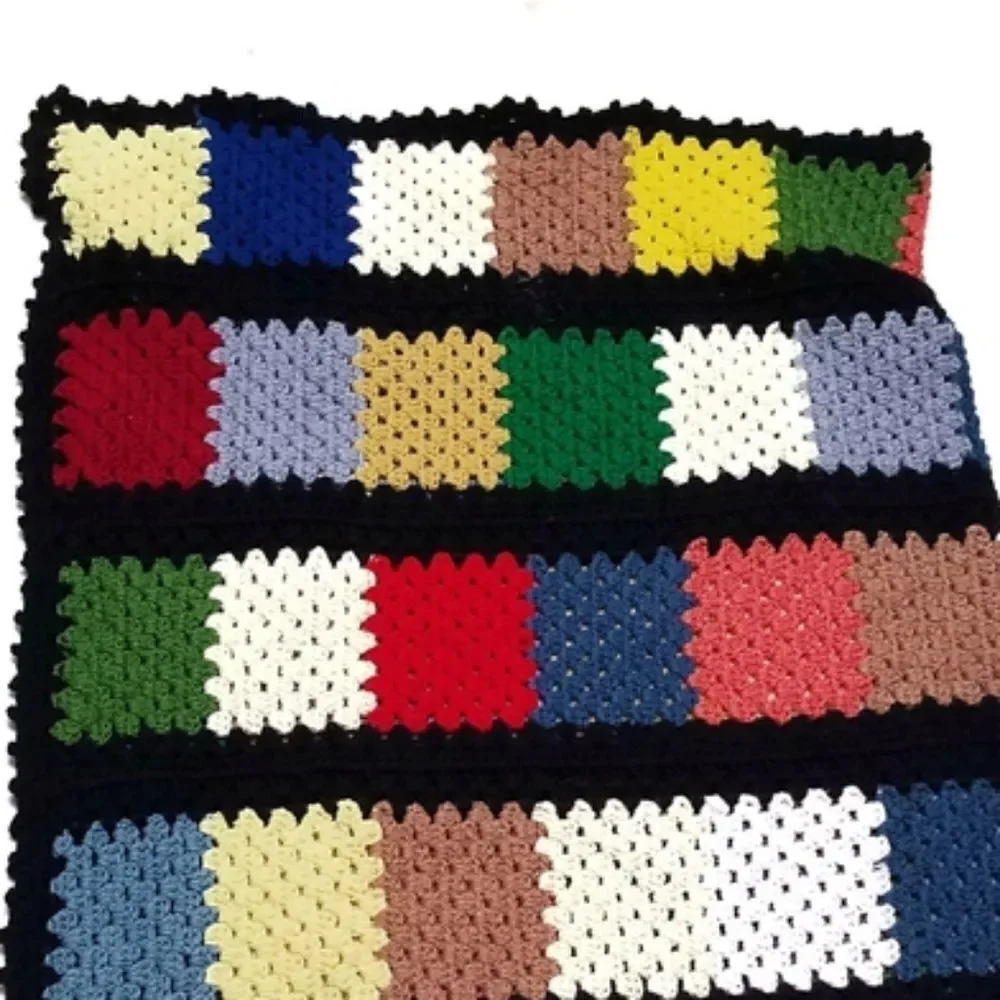 VINTAGE Multicolor Granny Square Crochet Afghan
